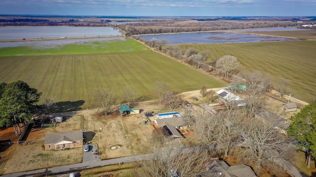 aerial view with a rural view and a water view