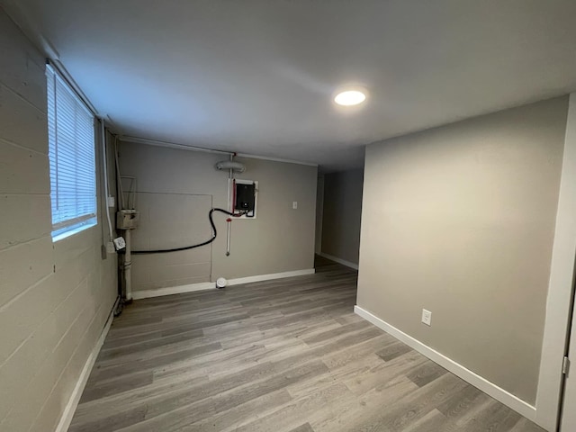 basement featuring wood-type flooring