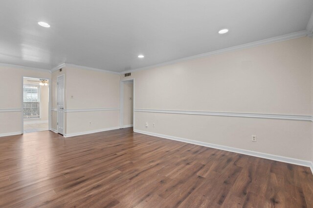 1601 N Bryant St Unit C27, Little Rock, AR 72207 - empty room with crown molding, ceiling fan, and dark hardwood / wood-style flooring