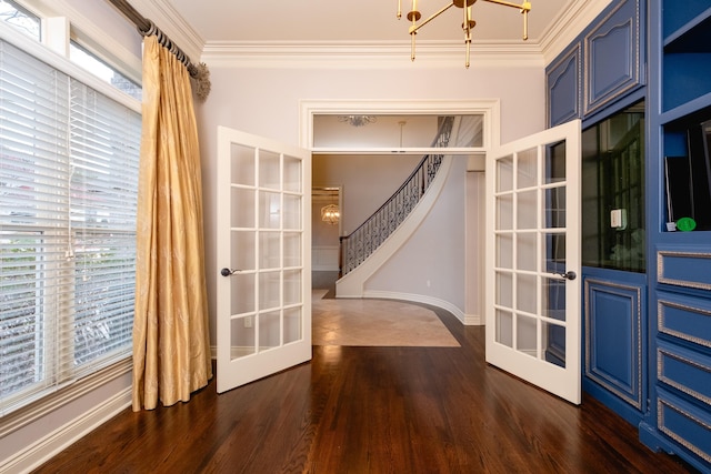 5 Deauville Cir, Little Rock, AR 72223 - empty room with crown molding, dark hardwood / wood-style floors, and french doors