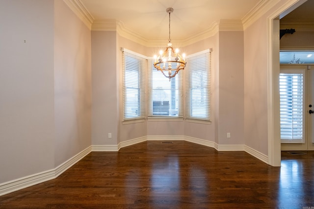 5 Deauville Cir, Little Rock, AR 72223 - empty room with crown molding, a healthy amount of sunlight, dark hardwood / wood-style floors, and a chandelier