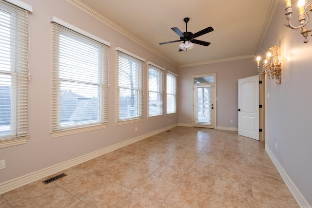 5 Deauville Cir, Little Rock, AR 72223 - empty room with light tile patterned floors, crown molding, and ceiling fan