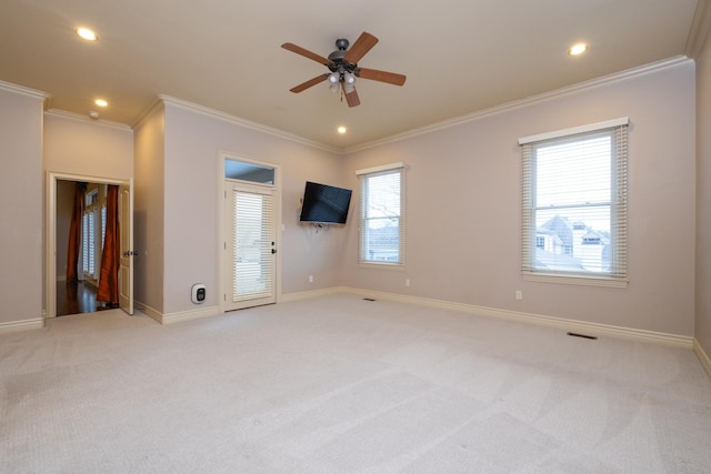 5 Deauville Cir, Little Rock, AR 72223 - empty room with light carpet, ornamental molding, and ceiling fan