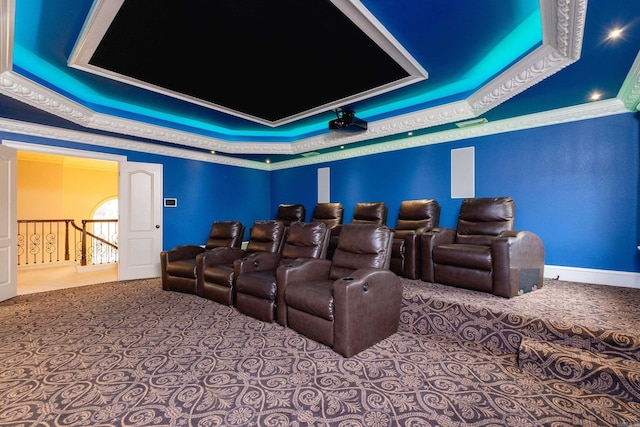 5 Deauville Cir, Little Rock, AR 72223 - home theater with crown molding, carpet, and a tray ceiling