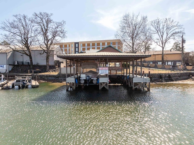 dock area with a water view