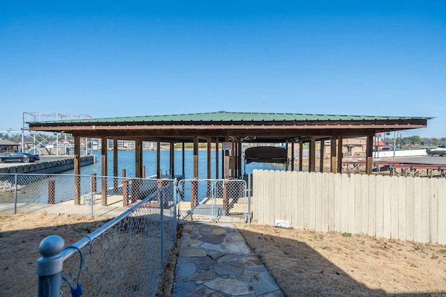 view of dock featuring a water view