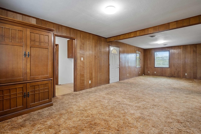 spare room with wooden walls and carpet flooring