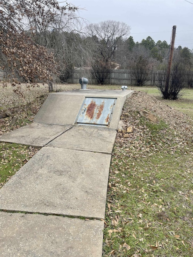 view of storm shelter