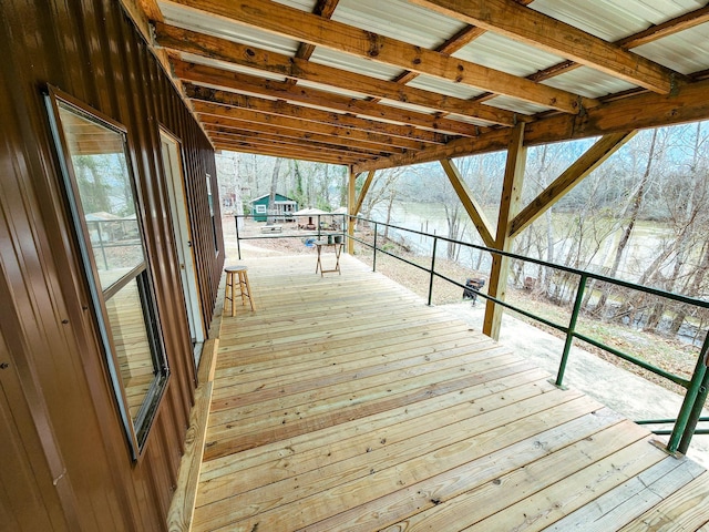 view of dock featuring a wooden deck