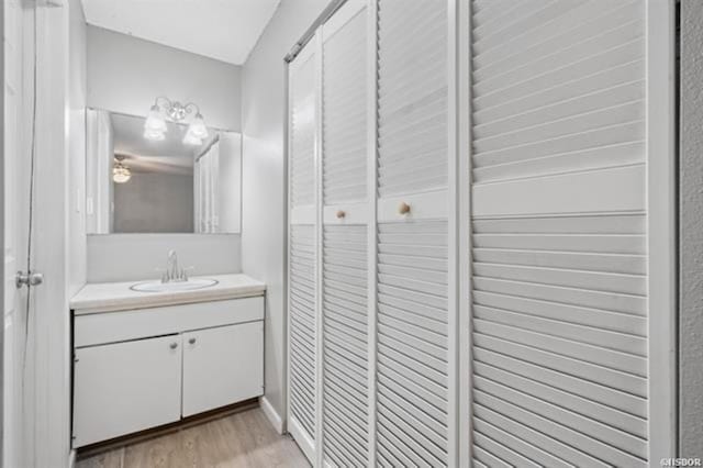 bathroom featuring vanity and wood-type flooring