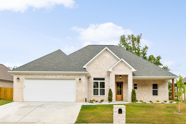 view of front facade featuring a garage and a front lawn