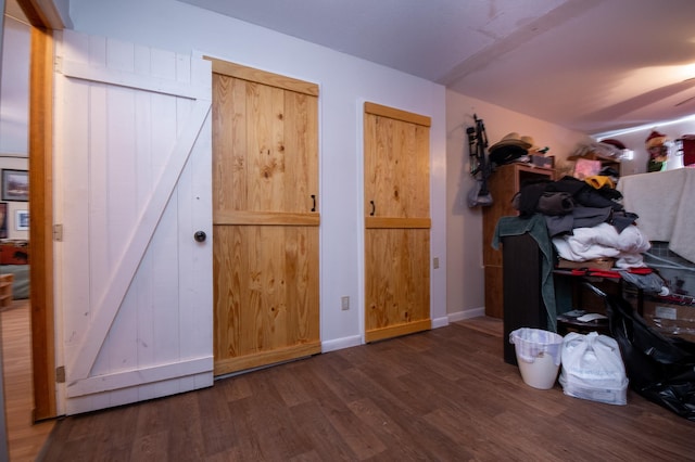 interior space with dark hardwood / wood-style floors