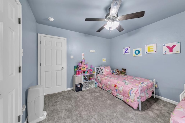 bedroom with carpet floors and ceiling fan