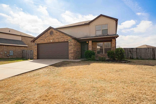 front facade with a garage and a front yard