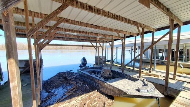 dock area with a water view