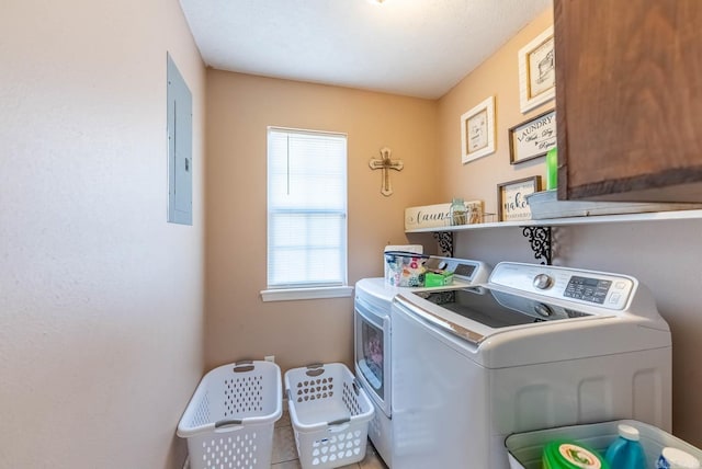 laundry area with electric panel and independent washer and dryer