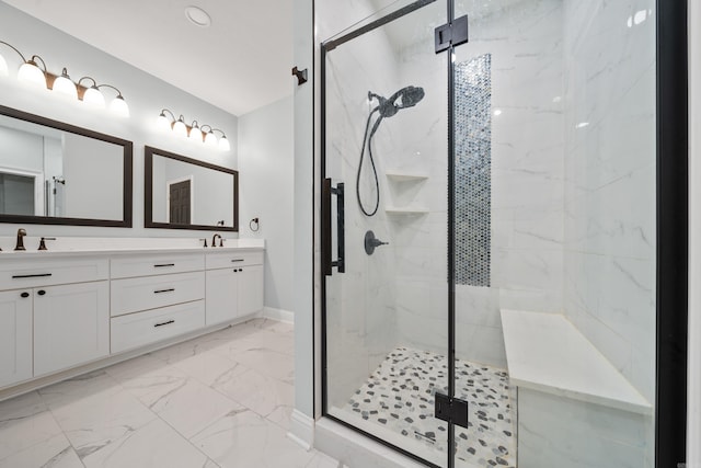 bathroom with vanity and walk in shower