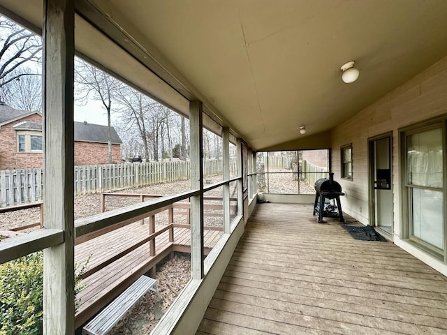 exterior space with lofted ceiling