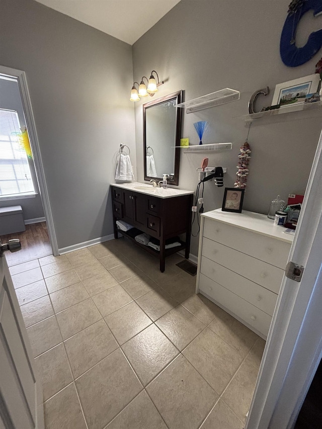 bathroom with vanity and tile patterned floors