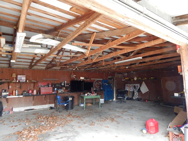 garage featuring a workshop area