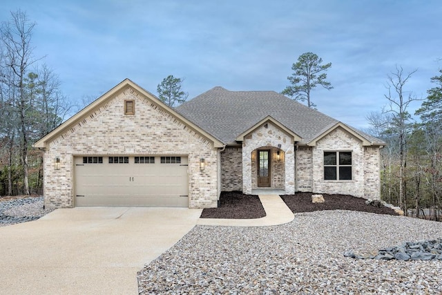 french country inspired facade featuring a garage