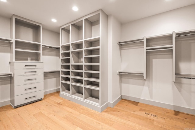 spacious closet with visible vents and light wood finished floors