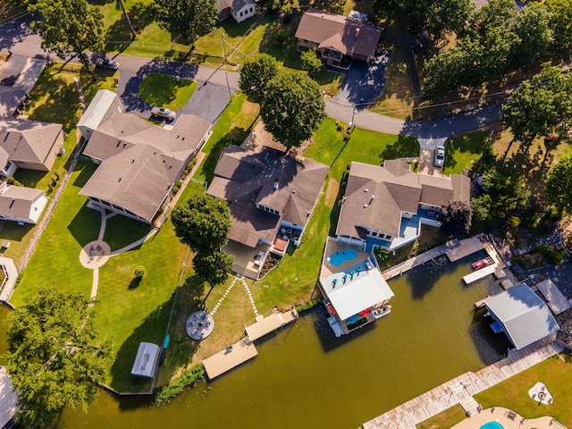 aerial view with a water view and a residential view