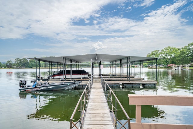 dock area featuring a water view and boat lift