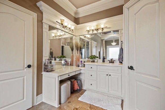 bathroom featuring vanity and crown molding