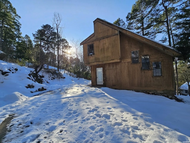 view of snow covered property