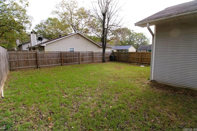 view of yard with a fenced backyard