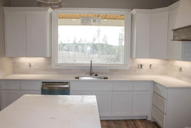 kitchen featuring a wealth of natural light, white cabinetry, a sink, and stainless steel dishwasher