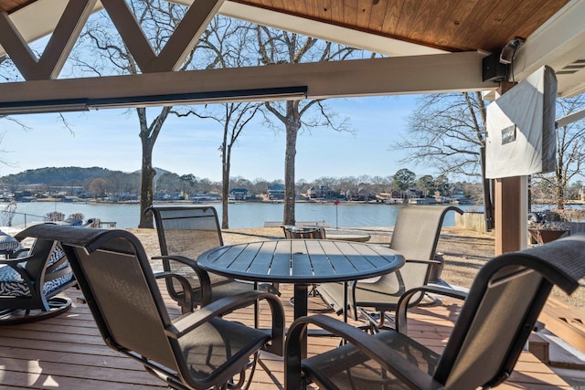 deck featuring a water view