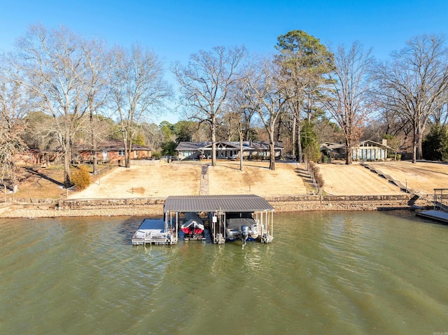 view of dock with a water view