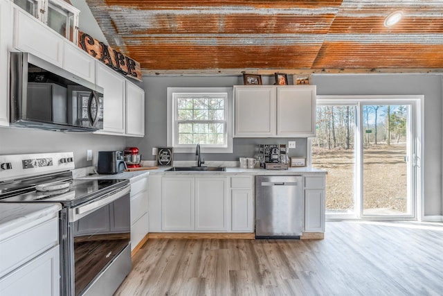 kitchen featuring white cabinetry, stainless steel appliances, and a sink