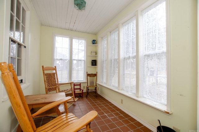 sunroom / solarium featuring wooden ceiling