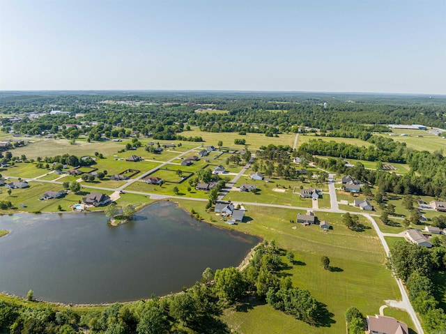 birds eye view of property with a residential view and a water view