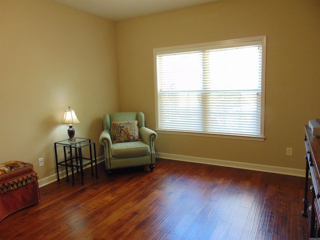 living area featuring plenty of natural light, baseboards, and wood finished floors