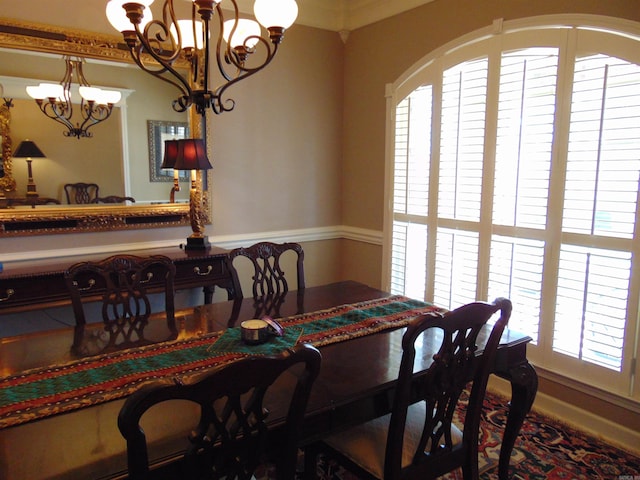 dining room with a chandelier