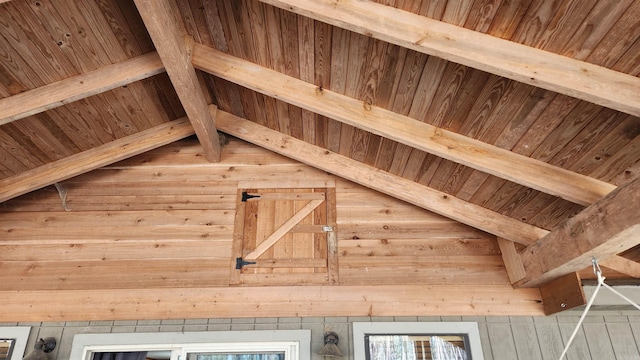 interior details featuring wooden ceiling and beamed ceiling