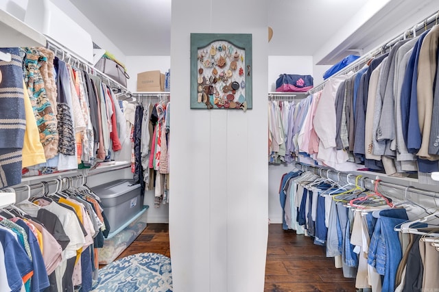 spacious closet with dark wood-type flooring