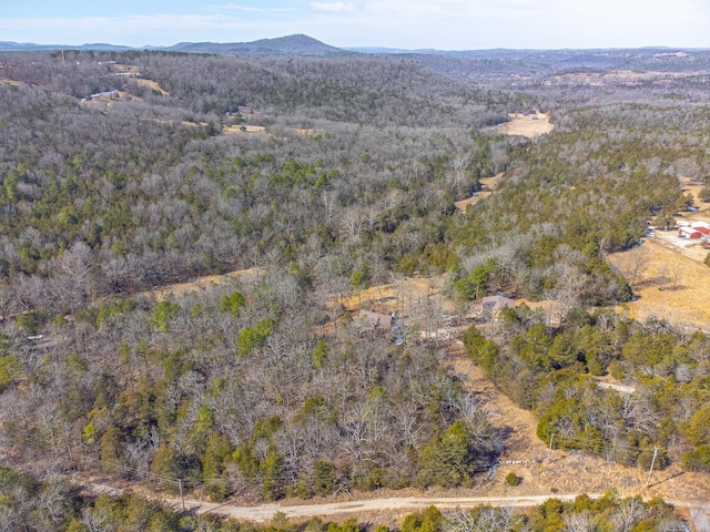 aerial view with a mountain view and a wooded view