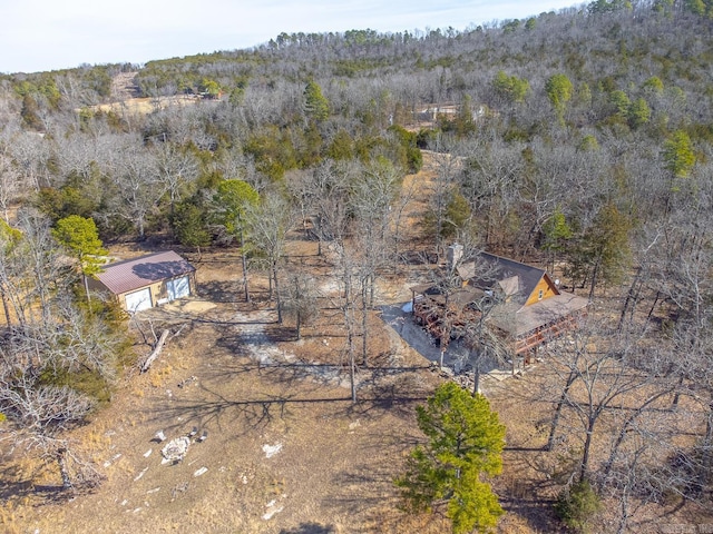 aerial view featuring a forest view