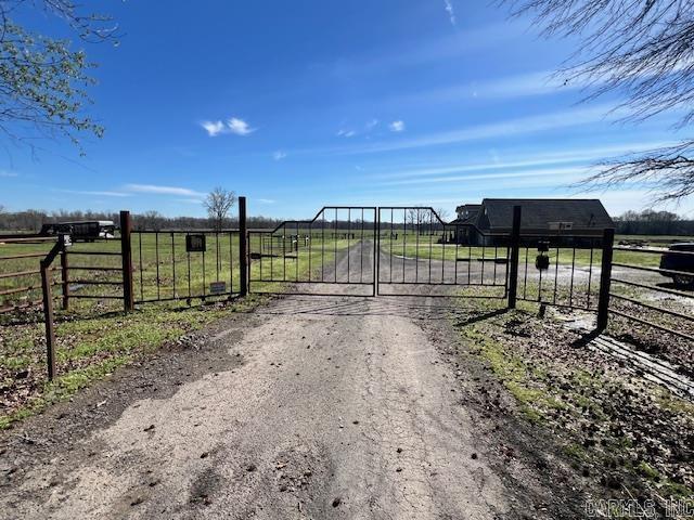 view of gate with a rural view and fence