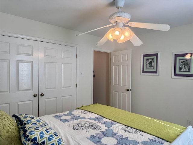 bedroom featuring a ceiling fan and a closet