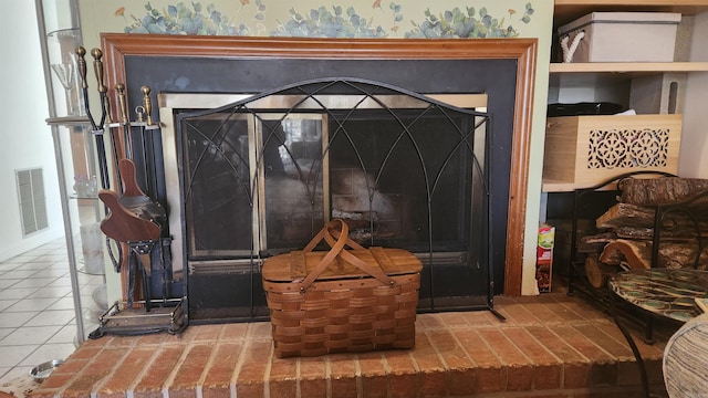 details with visible vents and a fireplace