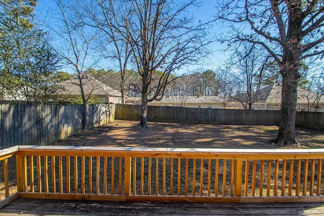 wooden terrace featuring a fenced backyard