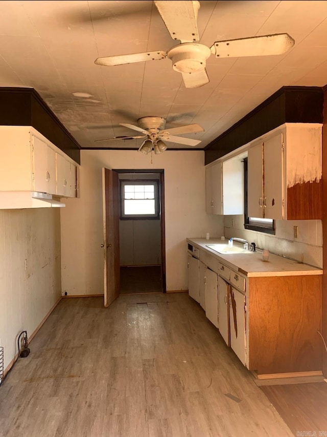 860 Ash St, Prescott, AR 71857 - kitchen with ceiling fan, light wood-style flooring, light countertops, and a sink