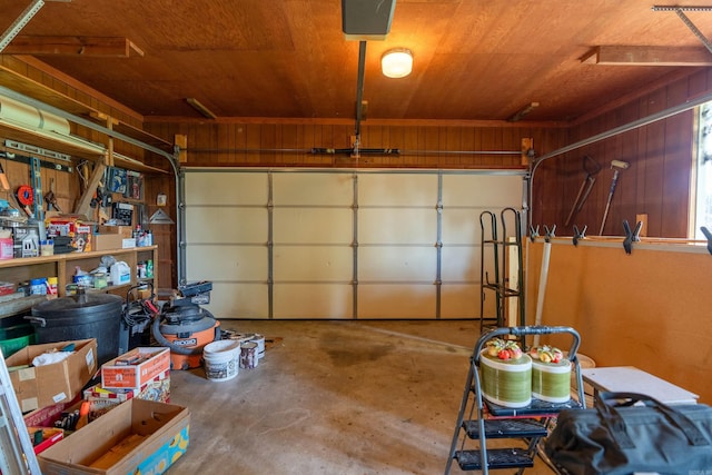 garage with wood walls