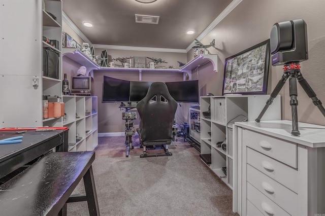 spacious closet with light colored carpet and visible vents